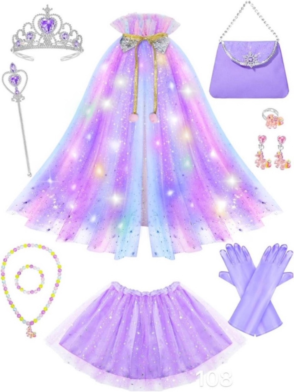 NIP Girls Lavender Rainbow Sparkle Cape & Dress-Up Accessory Set - Purple Sz S